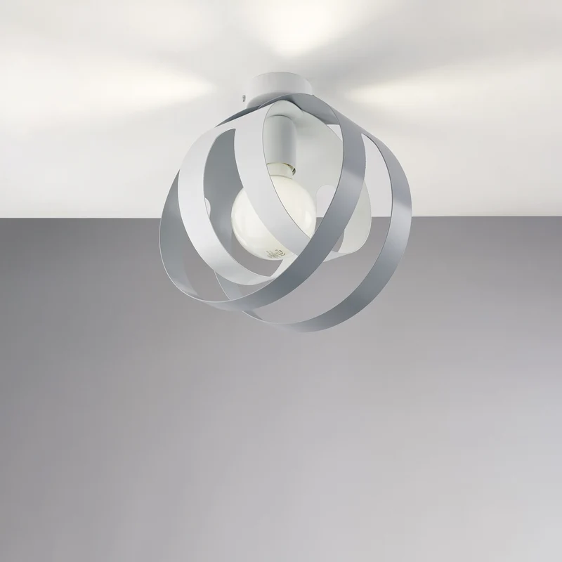 Plafoniera con diffusore taglio laser in ferro laccato bianco e grigio 1 luce H.28 - Ø26