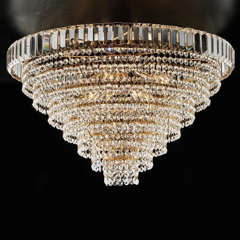 Plafoniera in ferro e ottone dorato con strass 8 luci H.43 - Ø62