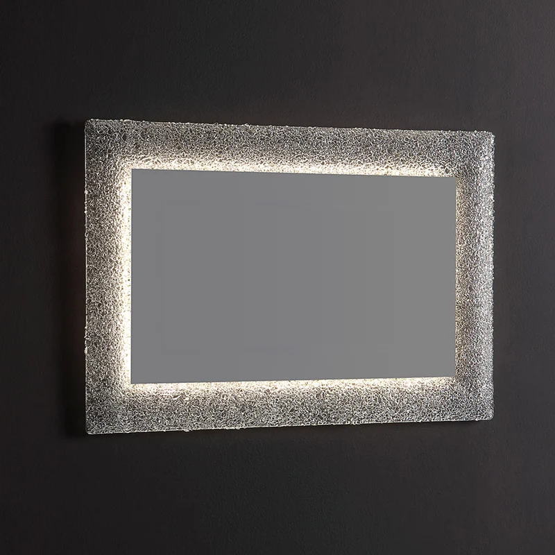 Specchio con cornice in vetro fuso color ghiaccio 90x62 cm