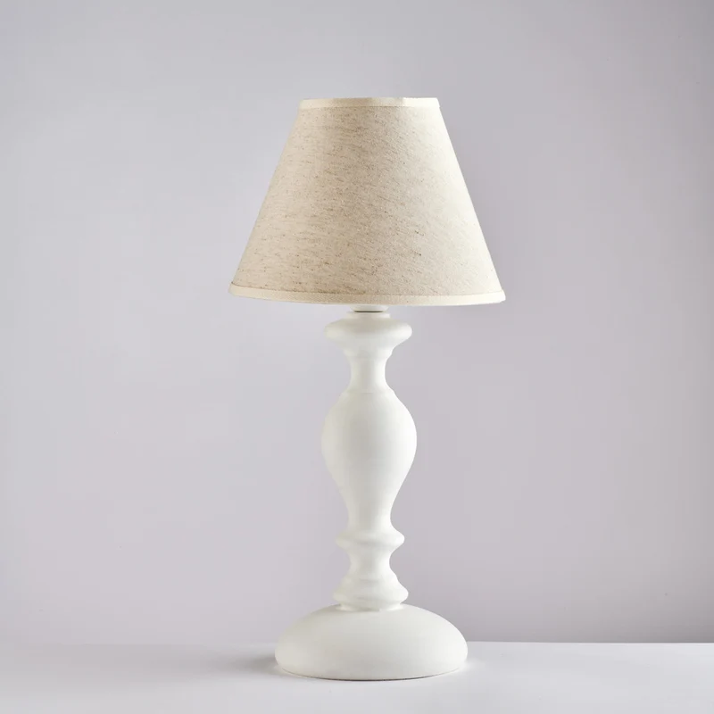 Lumetto in legno bianco shabby 1 luce con paralume dm.20 H.40 - Ø20