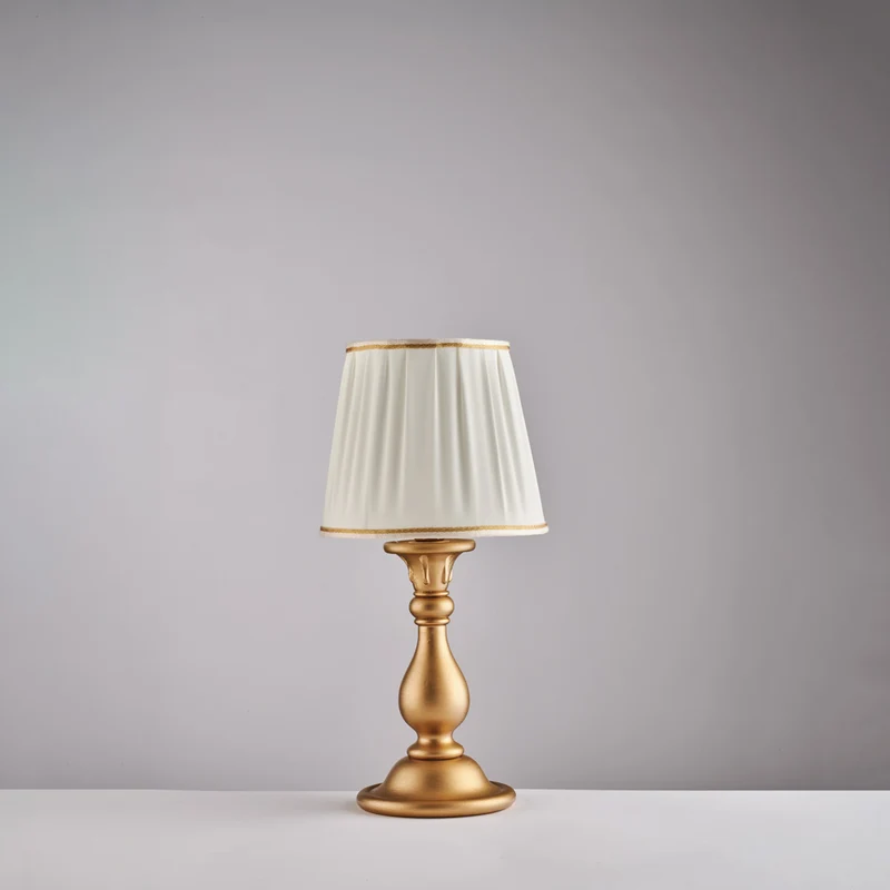 Lumetto in legno oro antico 1 luce con paralume dm.20 H.39 - Ø20