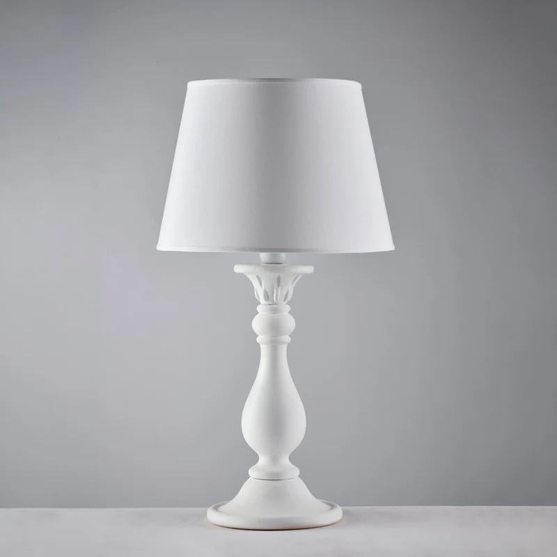 Lume in legno bianco shabby 1 luce con paralume dm.35 H.60 - Ø35