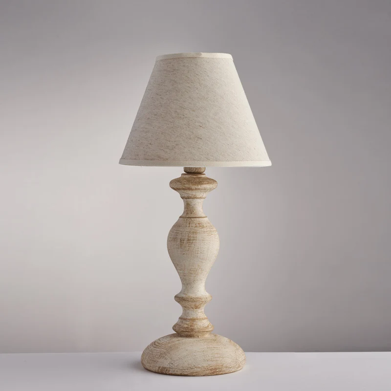 Lumetto in legno bianco e tortora 1 luce paralume dm.20 H.39 - Ø20
