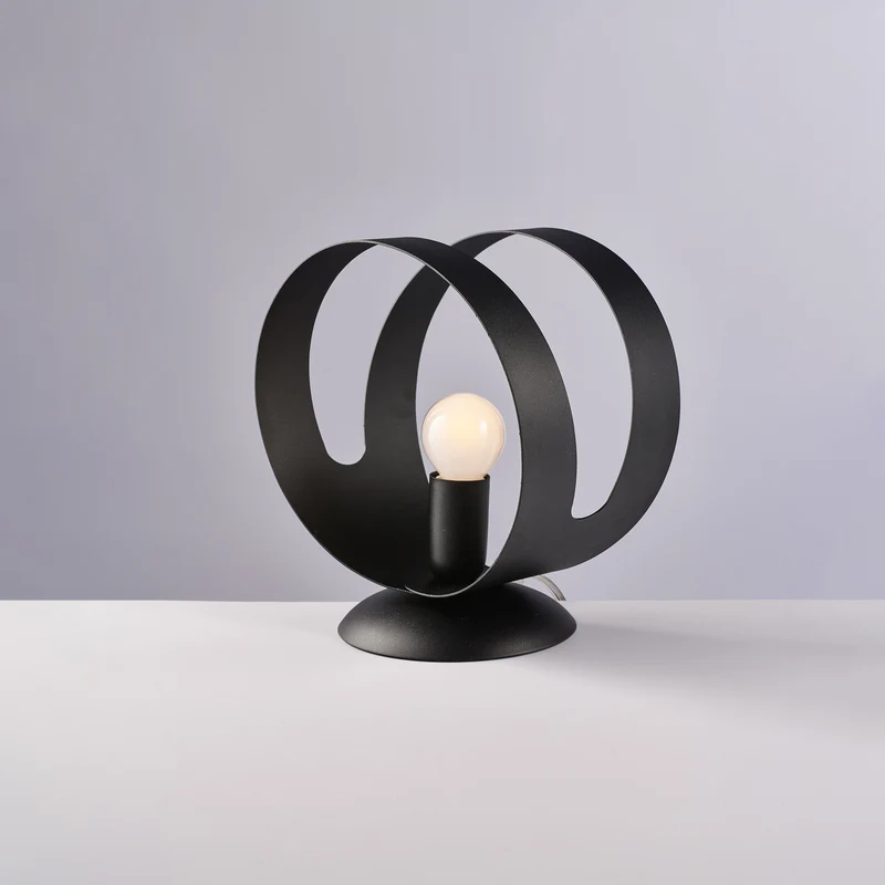 Lumetto in ferro laccato nero con fascia tagliata a laser 1 luce H.22 - Ø19