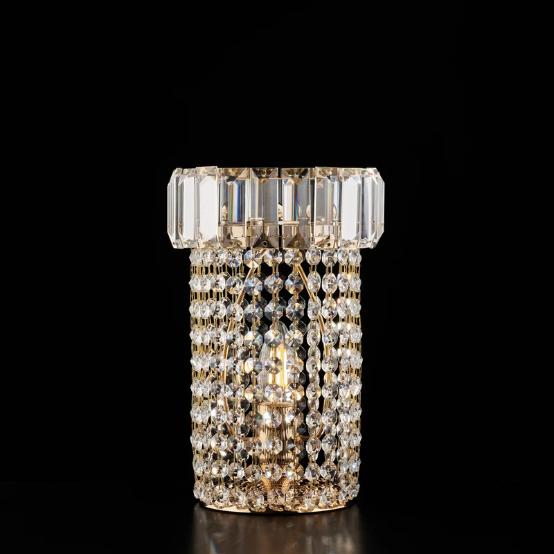 Lumetto in ferro e ottone dorato con strass 1 luce H.27 - Ø18