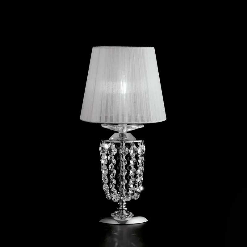 Lumetto in ferro e ottone cromato con paralume 1 luce H.40 - Ø20