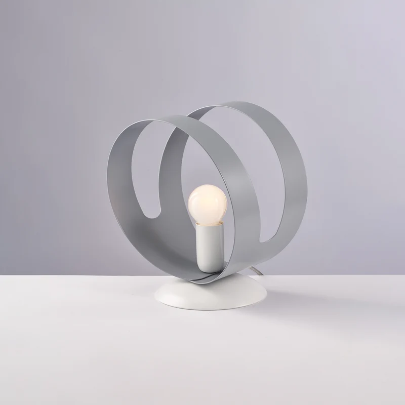 Lumetto in ferro laccato bianco con fascia tagliata a laser grigio 1 luce H.22 - Ø19