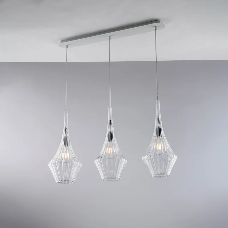 Binario in ferro con vetri trasparente pyrex 3 luci H.49 - MAX 149 - L.75 X 10