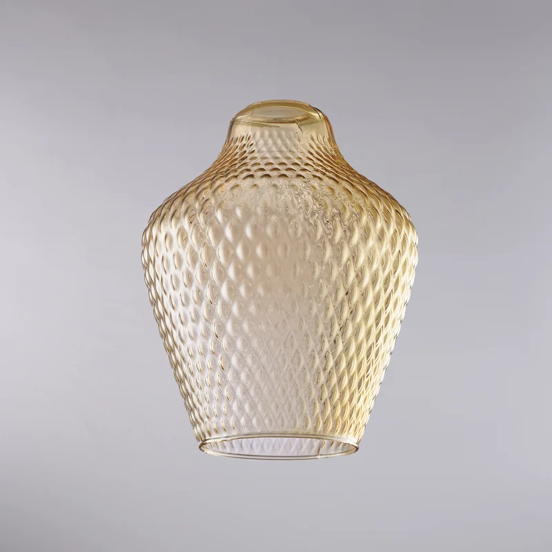 diffusore in vetro soffiato ambra con decoro in rilievo H.27 - Ø21