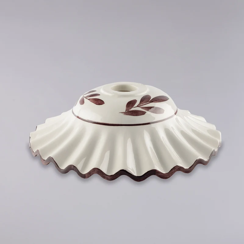 Diffusore in ceramica diametro 30 bianco lucido e marrone con decoro a mano palme H.9 - Ø30