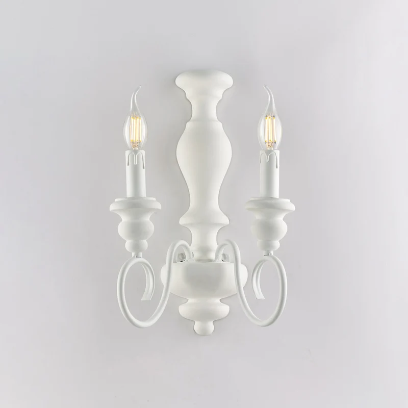 Applique in legno e ferro laccato bianco shabby 2 luci H.40 - L.25 - P.18