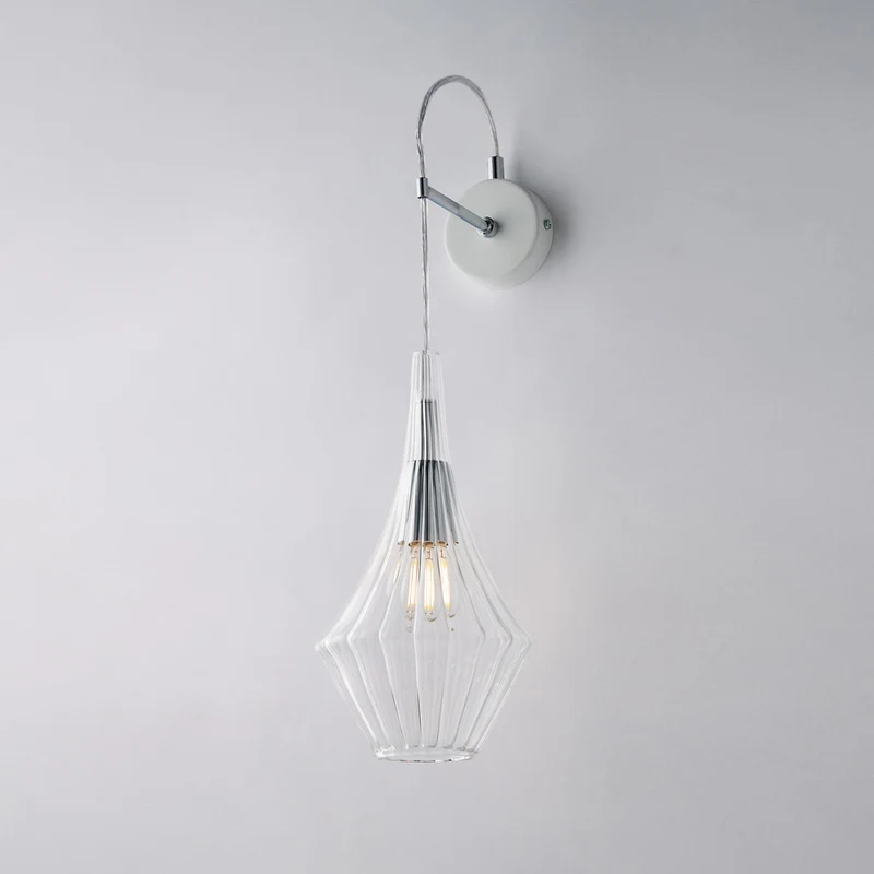 Applique in ferro con vetro trasparente pyrex 1 luce H.64 - L.14 - P.21