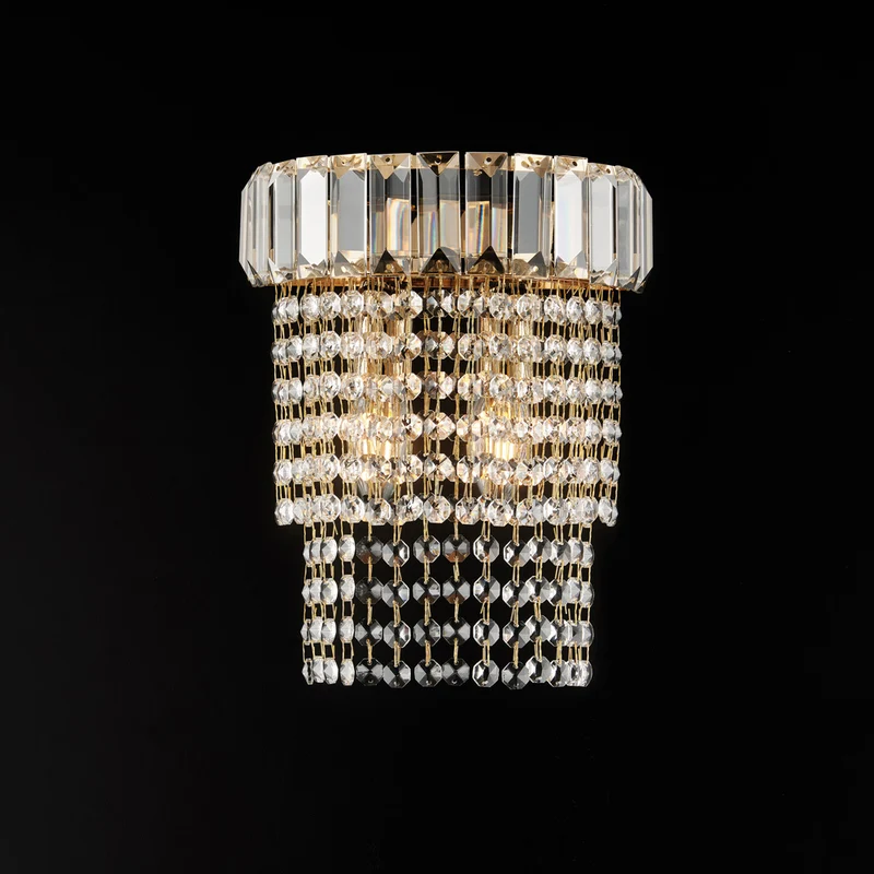 Applique in ferro e ottone dorato con strass 2 luci H.27 - L.22 - P.14