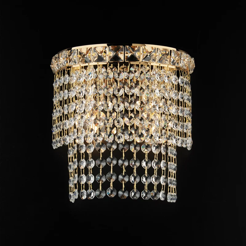 Applique in ferro e ottone dorato con strass 2 luci H.23 - L.14 - P.21