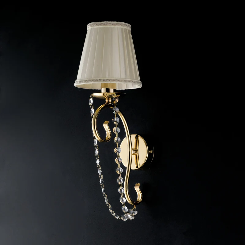 Applique in ferro dorato 1 luce con paralume H.41 - L.13 - P.15