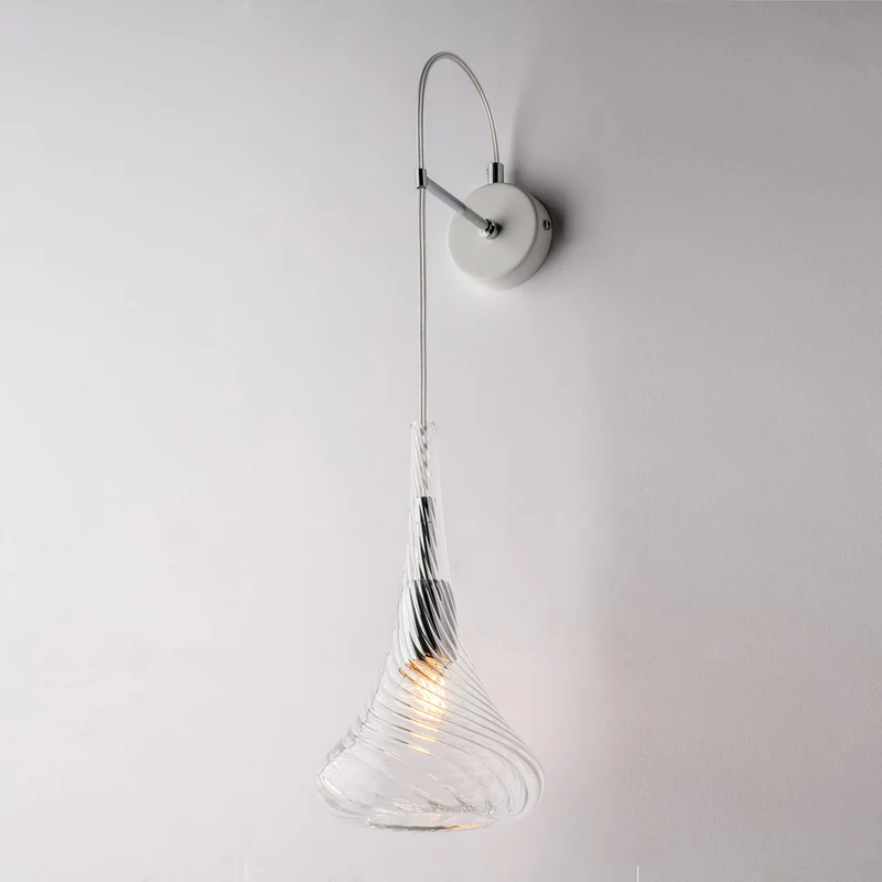 Applique in ferro vetro pyrex soffiato, 1 luce, H.60 L.14 P.21
