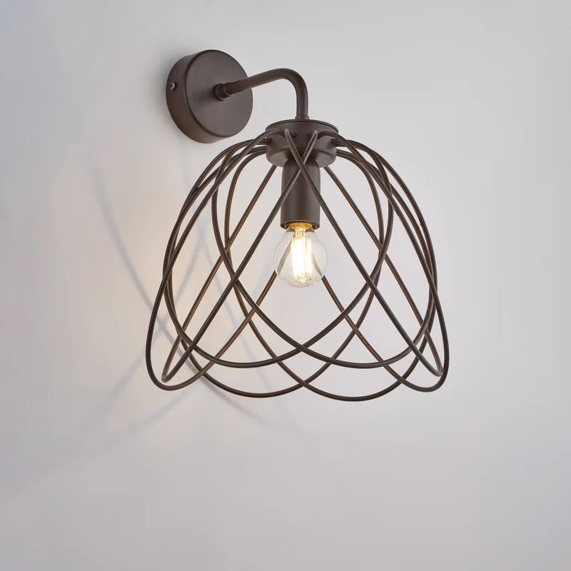 Applique in ferro laccato nero con decorazione effetto ruggine 1 luce H.31 - L.25 - P.26