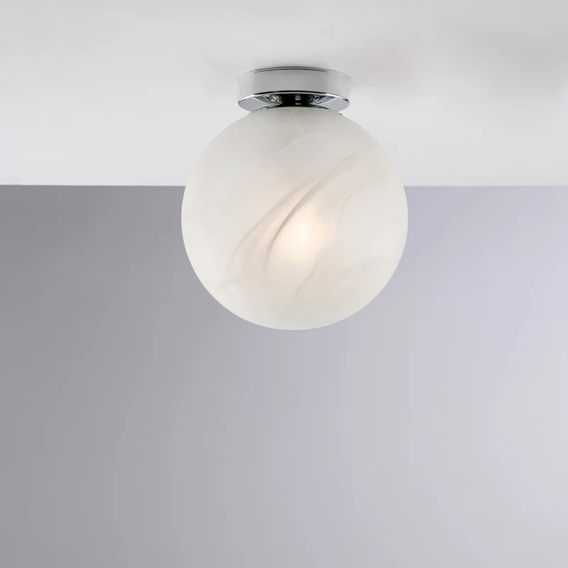 Plafoniera in ferro cromato 1 luce con sfera dm.20 H.23 - Ø20