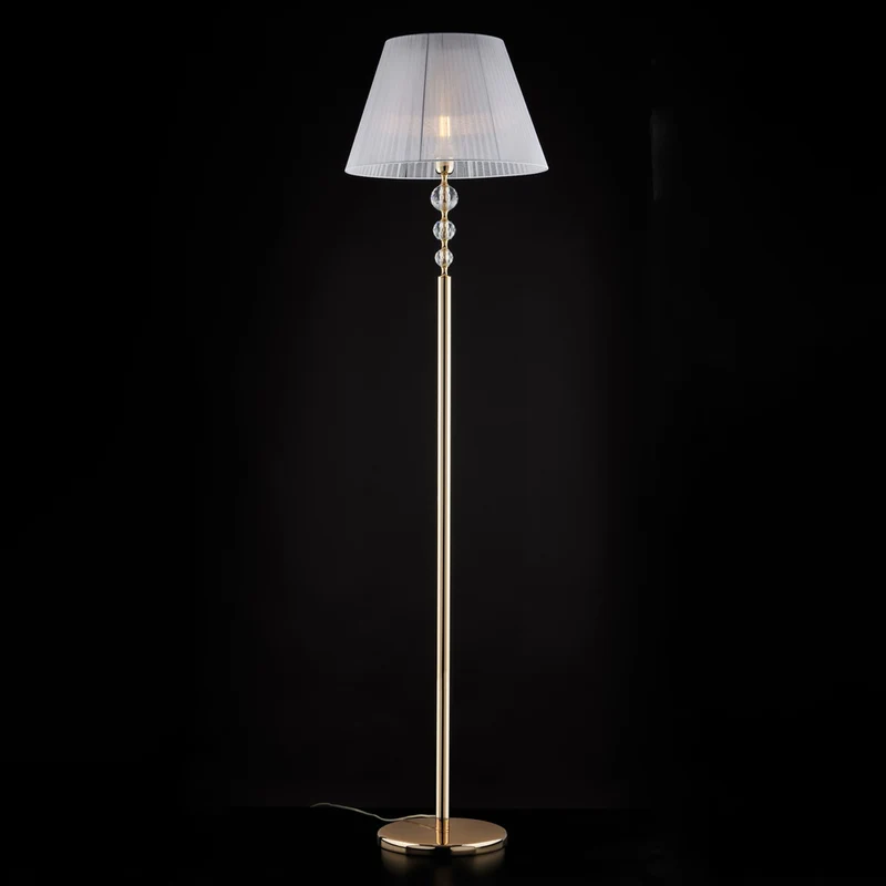 Piantana in oro e cristallo 1 luce con paralume dm.45 H.180 - Ø45