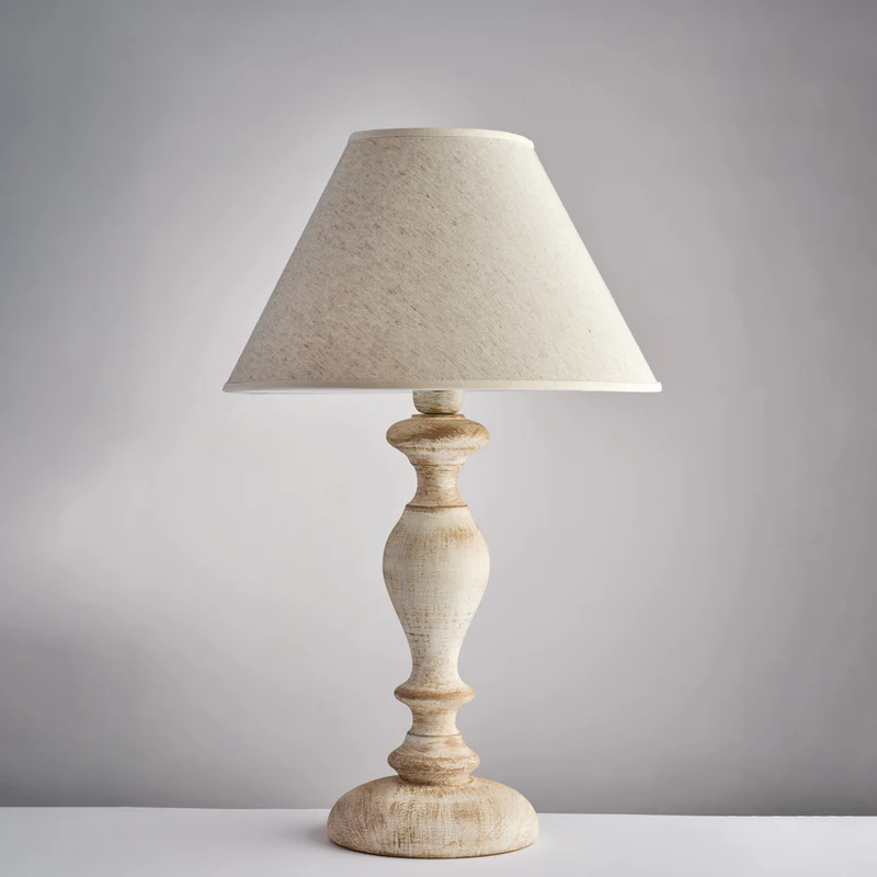 Lume in legno bianco e tortora 1 luce con paralume dm.35 H.57 - Ø35