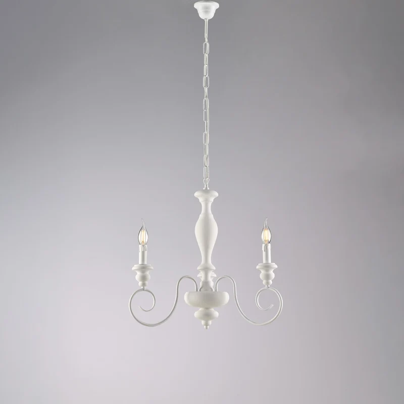 Lampadario in legno e ferro laccato bianco shabby 3 luci H.53 - MAX 113 - Ø44