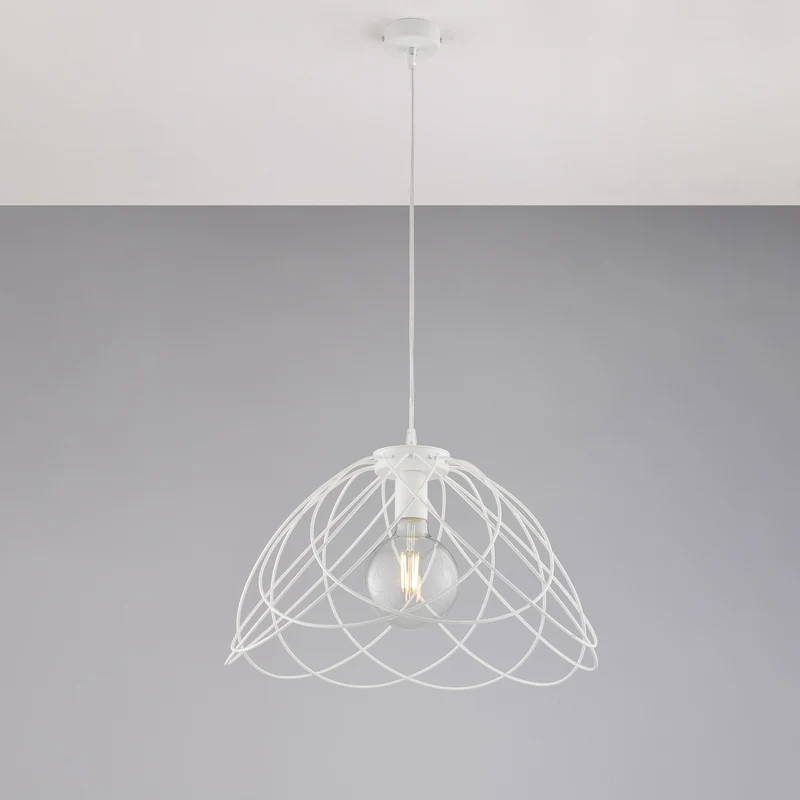 Lampadario in ferro laccato bianco con decorazione effetto shabby chic con cavo elettrico regolabile 1 luce H.32 - MAX 132 - Ø45