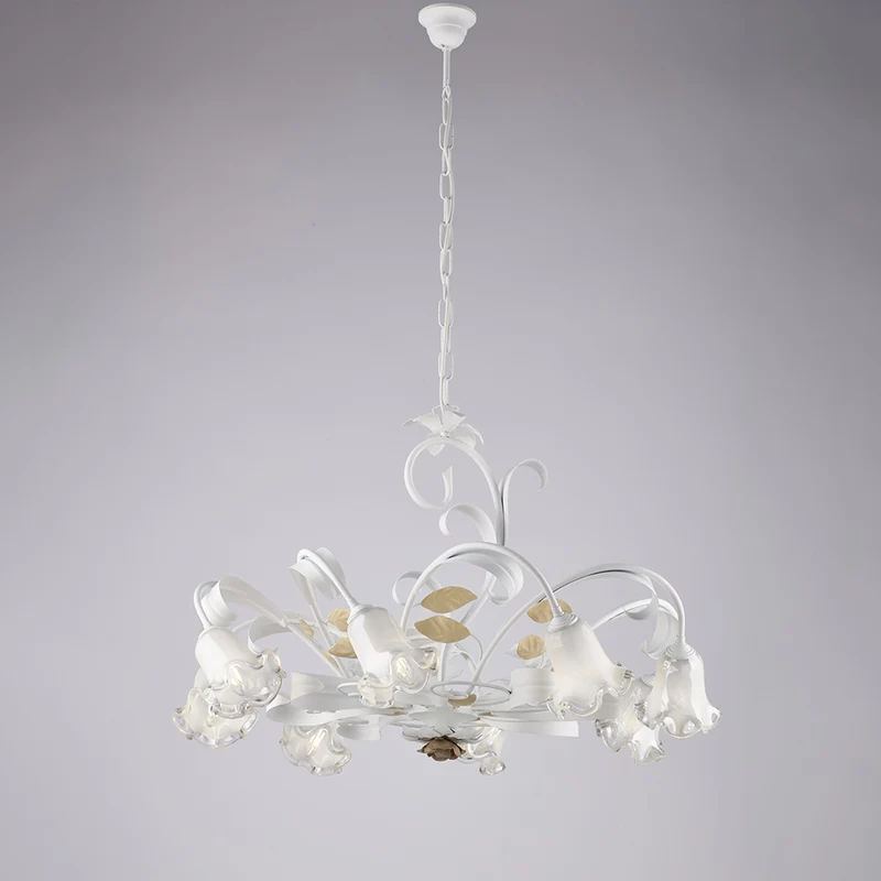 Lampadario in ferro laccato bianco shabby 8 luci H.52 - MAX 112 - Ø85