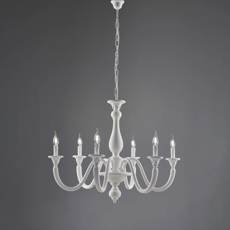 Lampadario in legno bianco shabby 6 luci H.69 - MAX 129 - Ø86