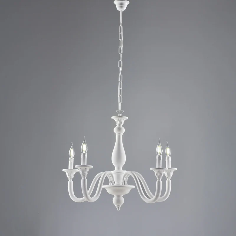 Lampadario in legno bianco shabby 5 luci H.56 - MAX 116 - Ø62