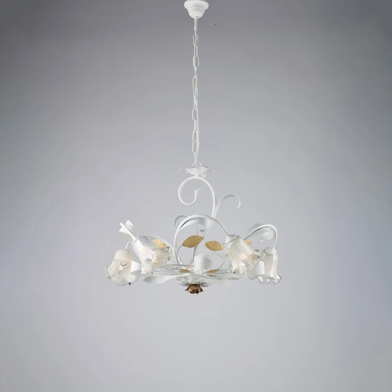 Lampadario in ferro laccato bianco shabby 5 luci H.44 - MAX 142 - Ø65