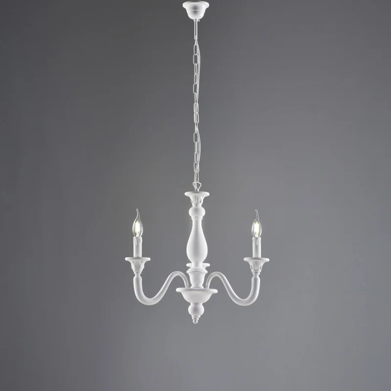 Lampadario in legno bianco shabby 3 luci H.48 - MAX 108 - Ø41