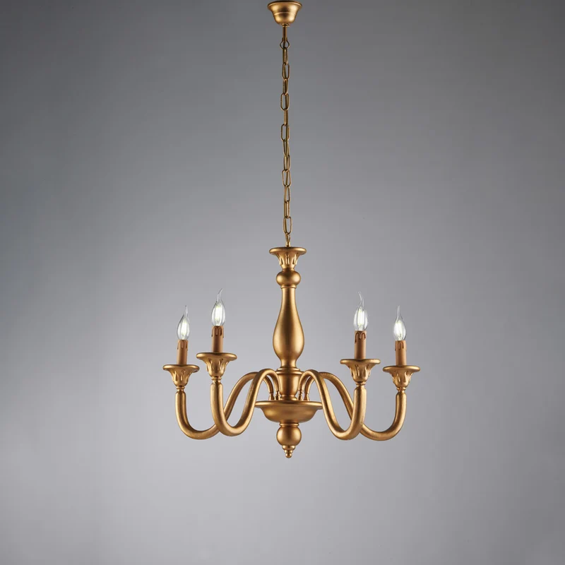 Lampadario in legno oro antico 5 luci H.56 - MAX 116 - Ø62