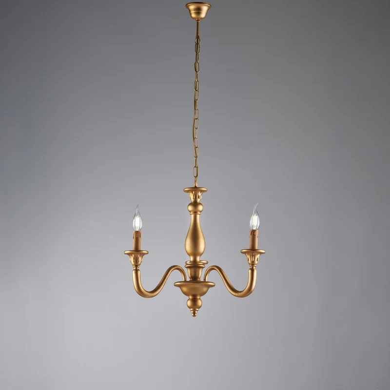 Lampadario in legno oro antico 3 luci H.48 - MAX 108 - Ø41