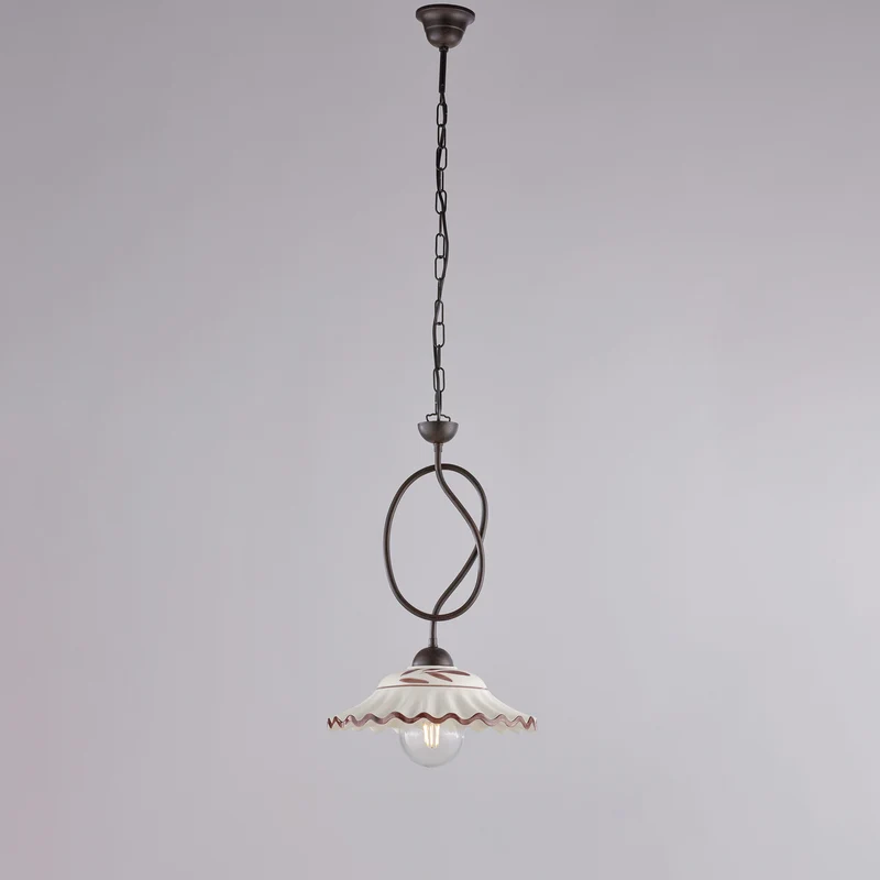 Lampadario nero ruggine, ceramica bianco marrone, 1 luce, Ø30 cm