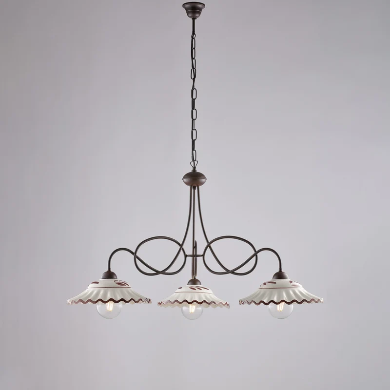 Lampadario nero ruggine, ceramica bianco marrone, 3 luci, Ø80 cm