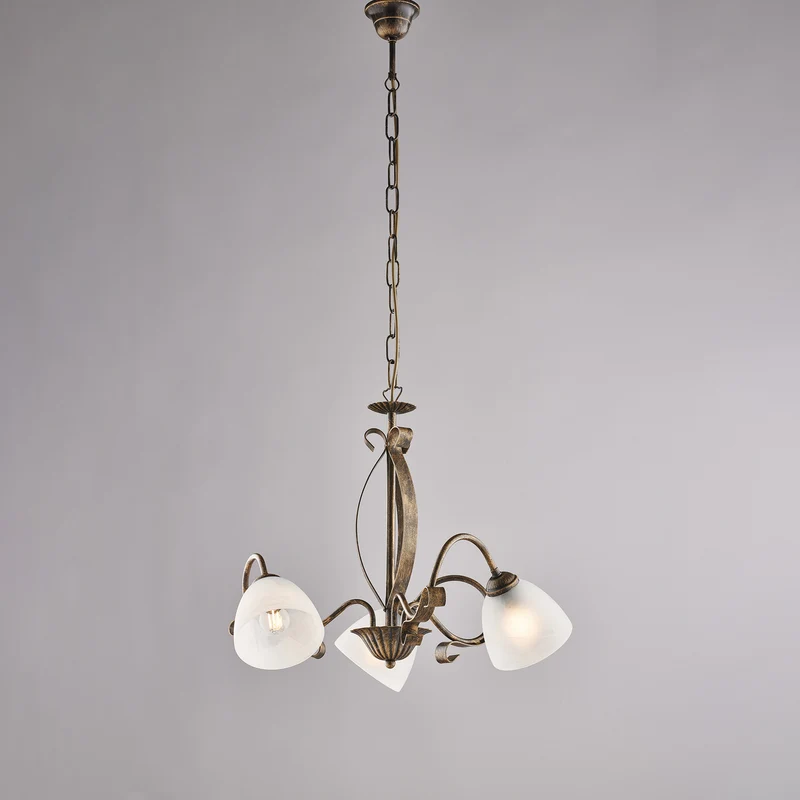 Lampadario marrone oro antico, vetro alabastro, 3 luci, Ø51 cm
