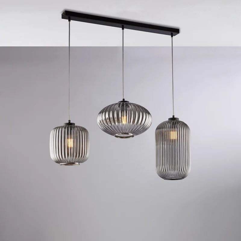 Binario Nero con Cavi e Diffusori Grigio, 3 Luci, H.41, L.83 x 30