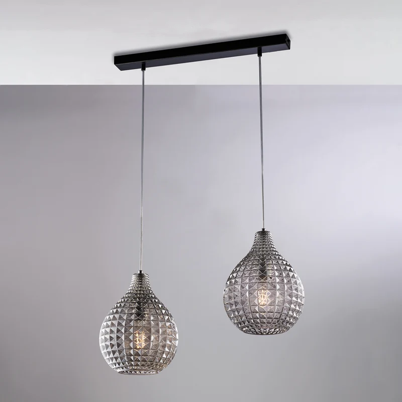 Binario ferro nero, vetro grigio, 2 luci, H.32 - MAX132 x L.88 x 21
