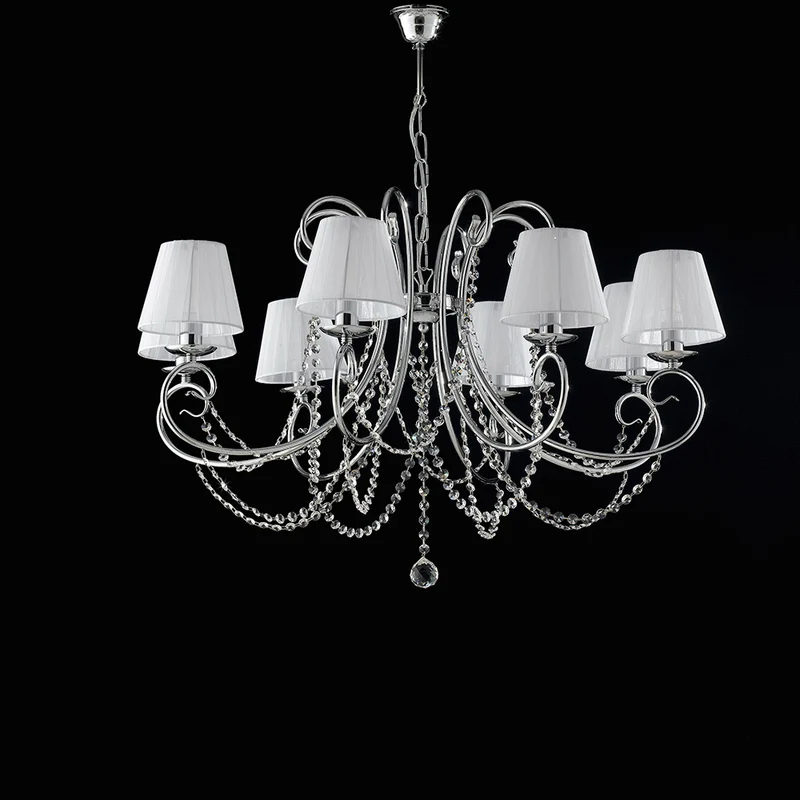 Lampadario in ferro cromato 8 luci con paralumi H.58 - MAX 118 - Ø78