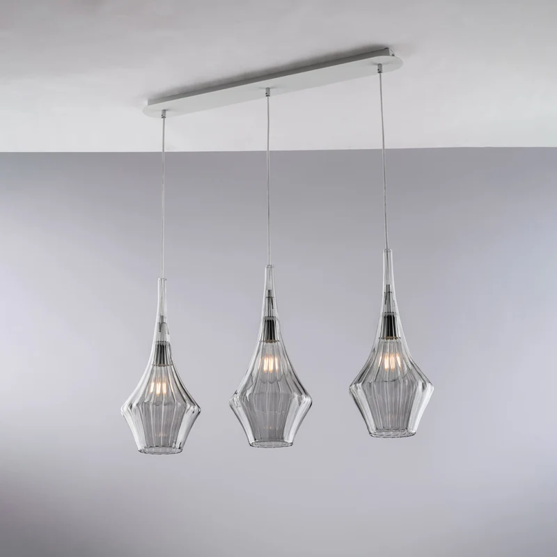 Binario in ferro con vetri grigio pyrex 3 luci H.49 - MAX 149 - L.75 X 10