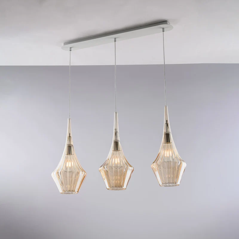 Binario in ferro con vetri ambra pyrex 3 luci H.49 - MAX 149 - L.75 X 10