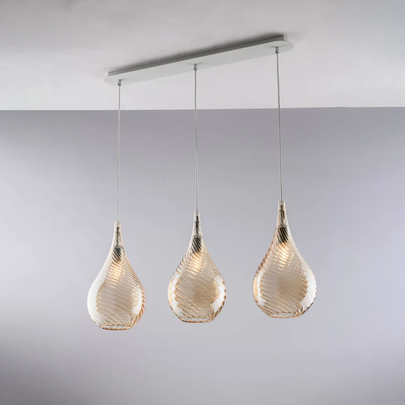 Binario in ferro, vetri ambra Pyrex, 3 luci, H41 cm, L75x10 cm - M2