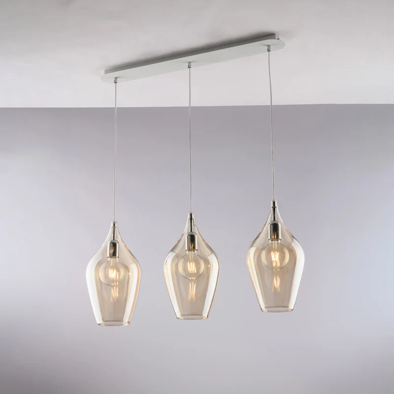 Binario in ferro, vetri ambra Pyrex, 3 luci, H41 cm, L75x10 cm - M1