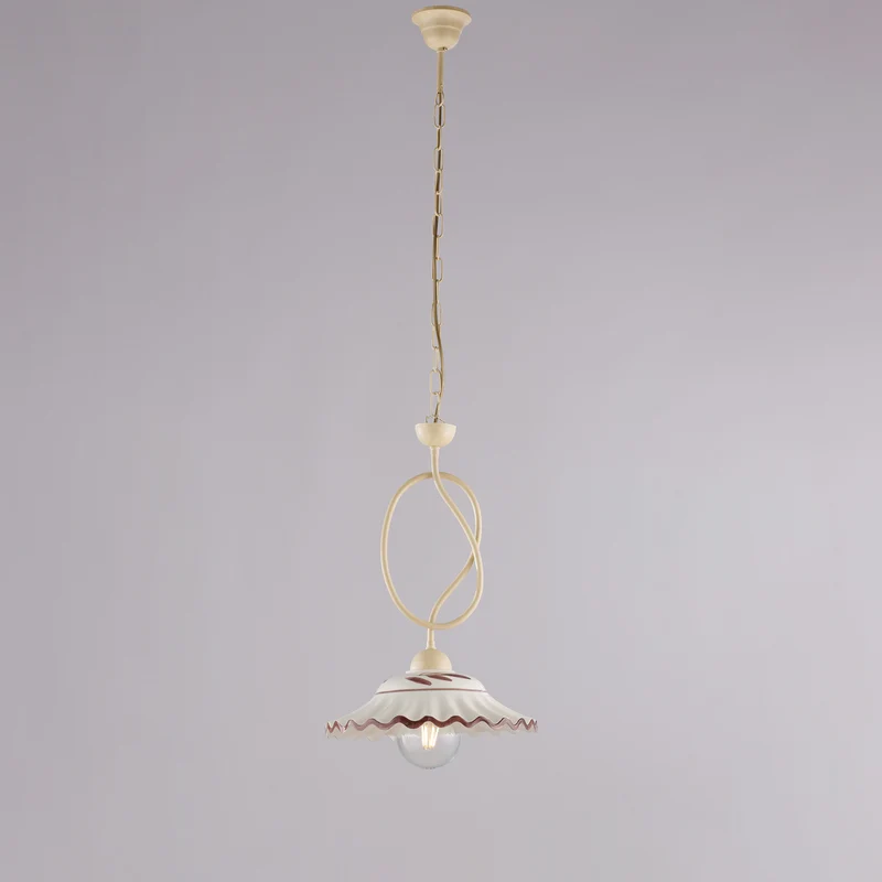 Lampadario avorio decapè, ceramica bianco marrone, 1 luce, Ø30 cm