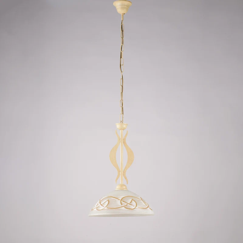 Lampadario avorio decapè, vetro bianco ambra, 1 luce, Ø30 cm