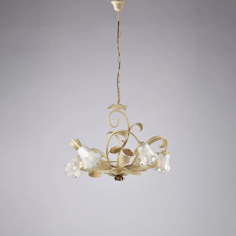 Lampadario in ferro laccato avorio decape 5 luci H.44 - MAX 142 - Ø65