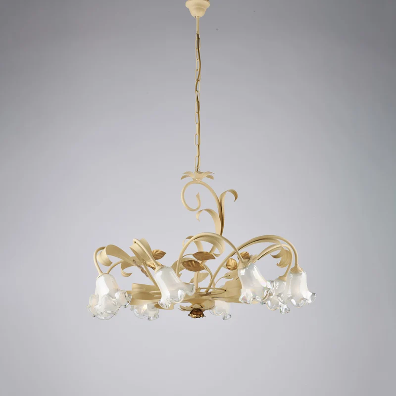 Lampadario in ferro laccato avorio decape 8 luci H.52 - MAX 112 - Ø85