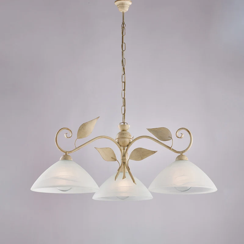 Lampadario avorio oro antico, vetro alabastro bianco, 3 luci, Ø79 cm
