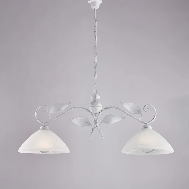 Lampadario Ferro Bianco Argento 2 Luci Vetro Ø30 H36-96 L96x30 cm