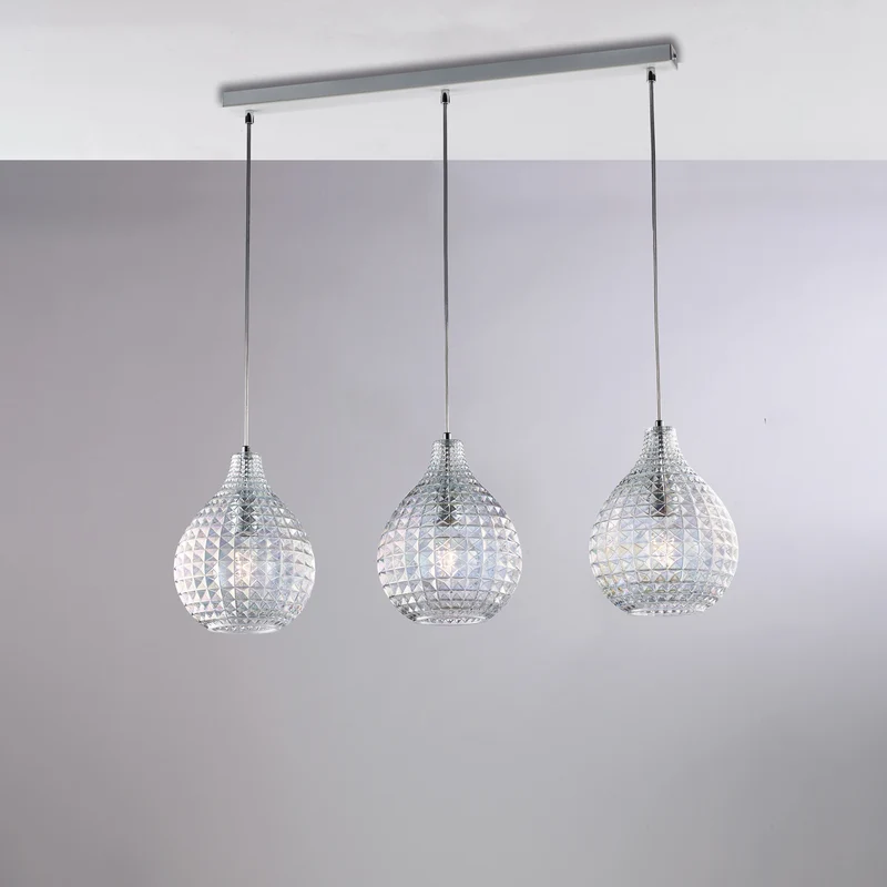 Binario Ferro Bianco Cromo 3 Luci Vetro Trasparente 88x21 H32-132 cm